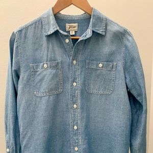 J. Crew J CREW LINEN Blend Chambray Button Front Shirt PETITE Small